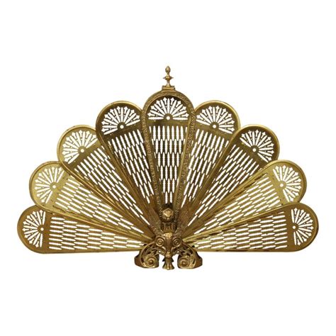 brass peacock|folding peacock brass fire screen.